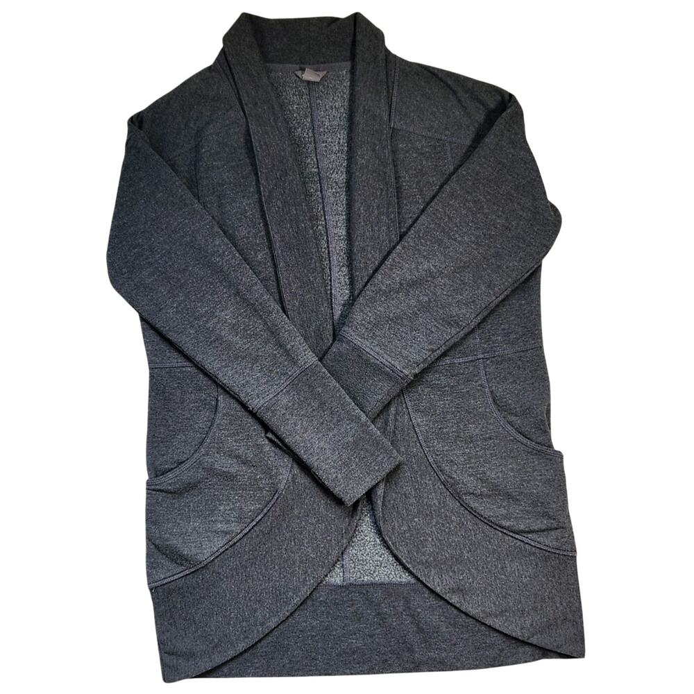 Eddie Bauer Shawl Cardigan Sweater Jacket Womens S Gray Cotton Blend Open Front